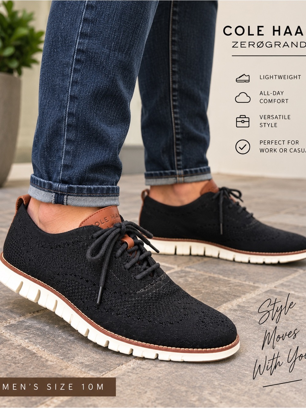 Cole Haan ZERØGRAND Men's Sneakers Black & White US 10 M Like New